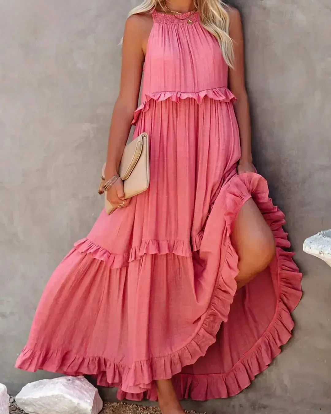 Lorena - Halterneck Dress With Ruffles and Pockets