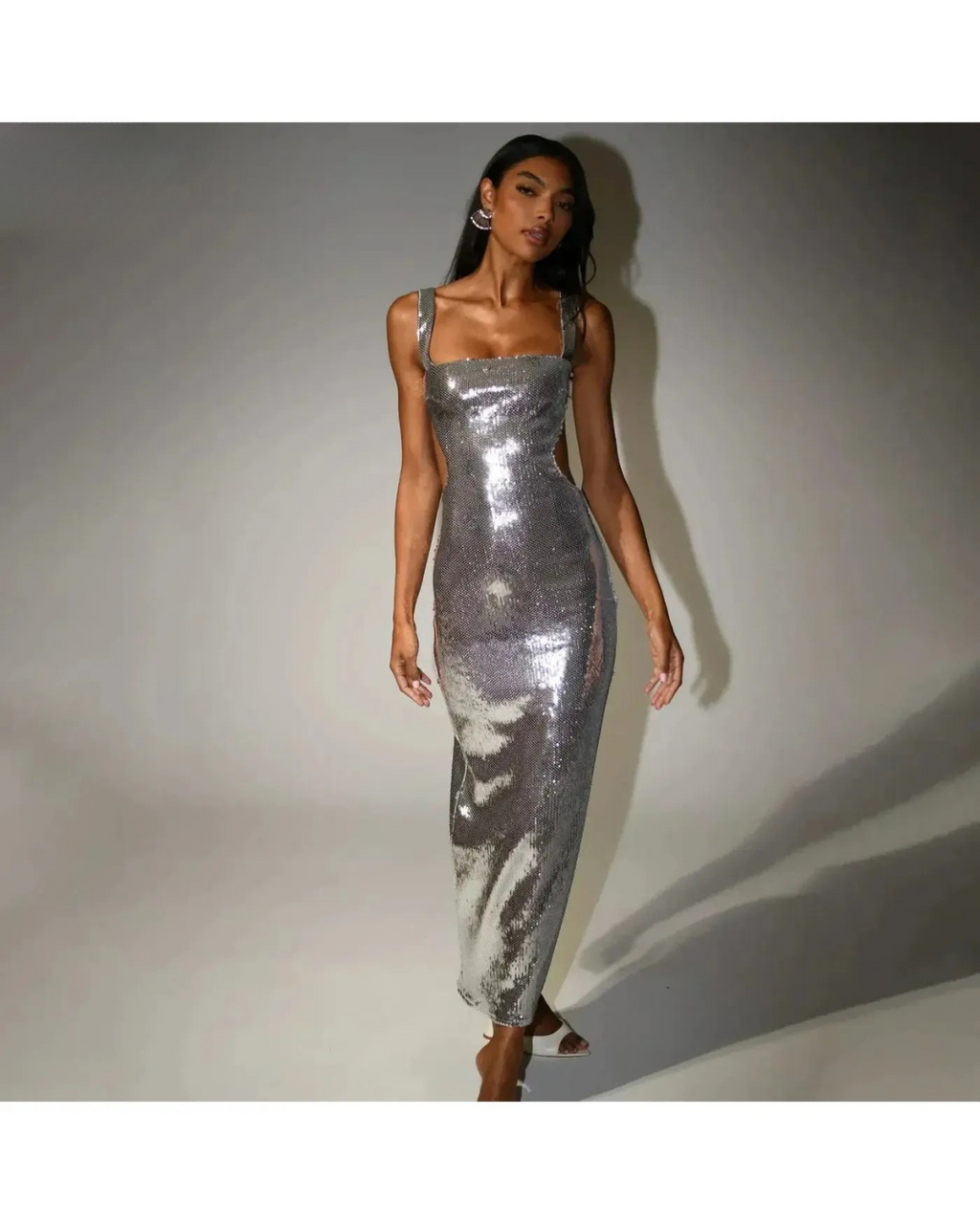 Michaela - Spaghetti Strap Shimmer Maxi Dress