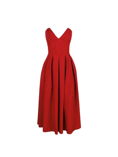Rafaela - Sleek Strapless Pleated Midi Dress